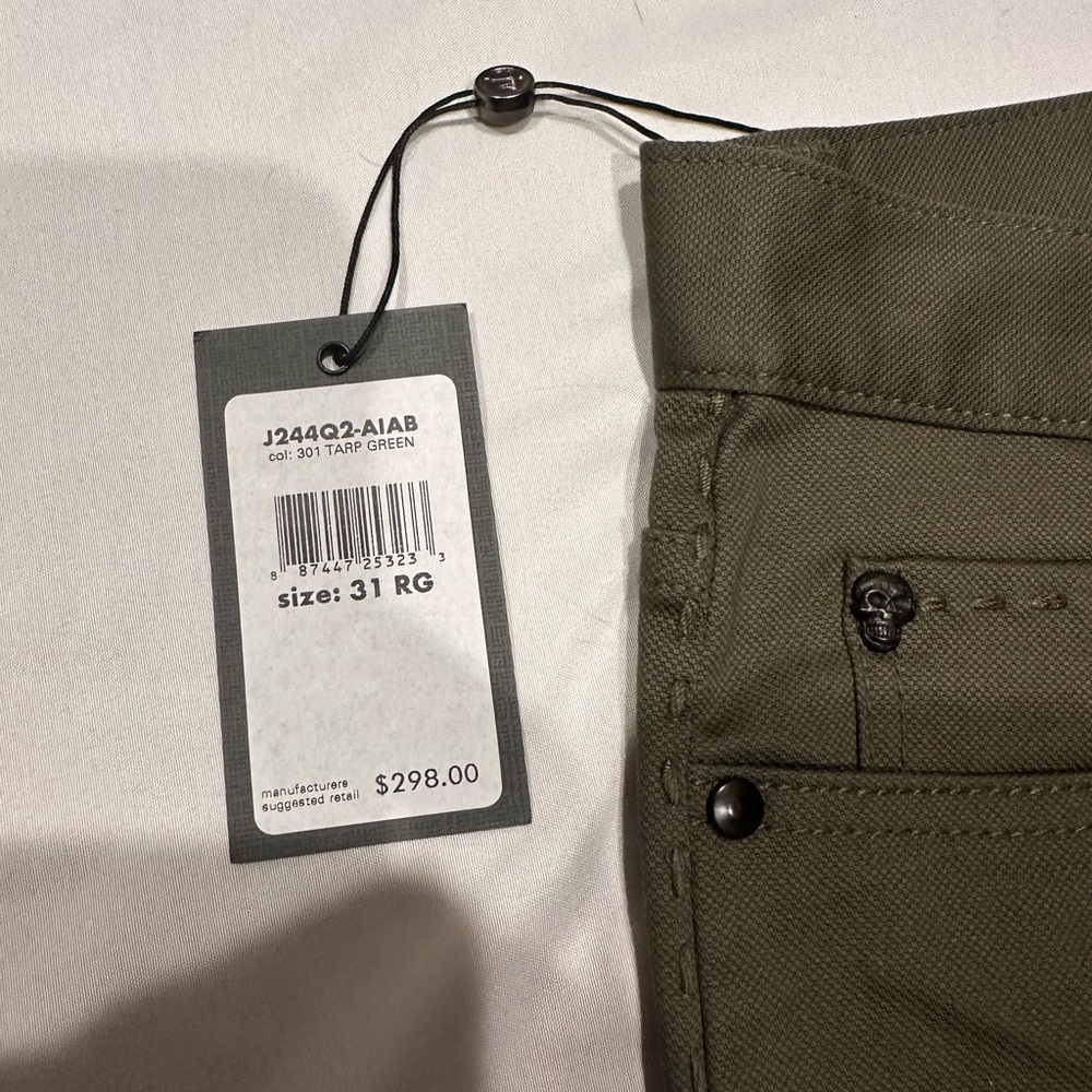 John Varvatos - khaki/olive dress jeans - 31R - never been worn with tag intact.